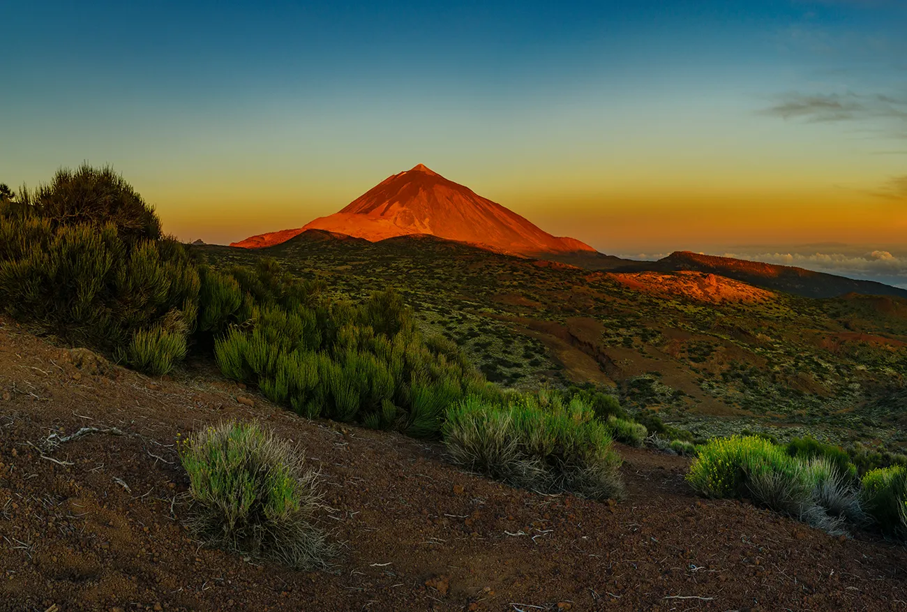 Sunset at Mount Teide and volcanic landscape in Tenerife